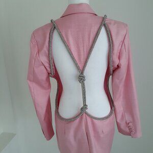 Light Pink Braided Crystal Chain Cut Out Back Blazer